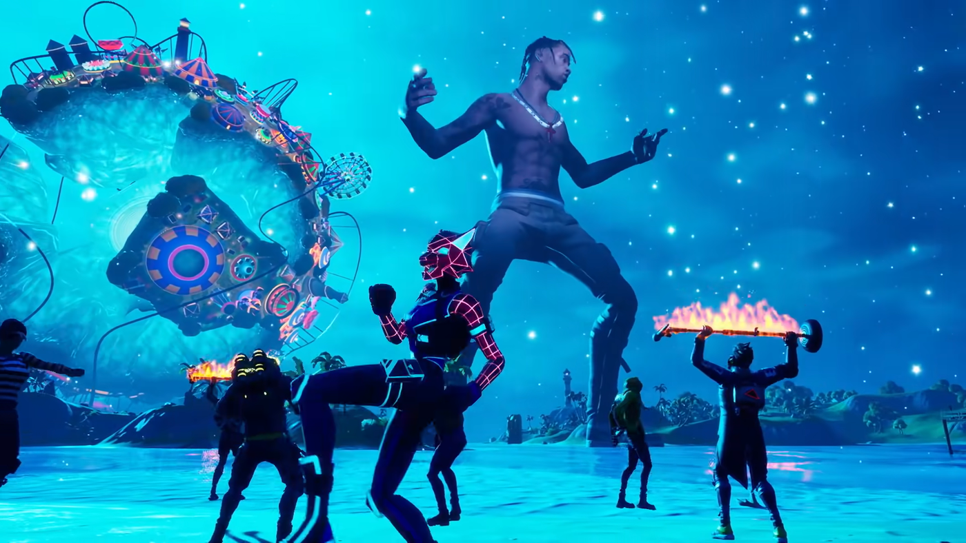“Astronomical” de Travis Scott en Fortnite, videojuego cuyo entorno es parecido al del metaverso. Foto: Travis Scott y Fortnite para Epic Games