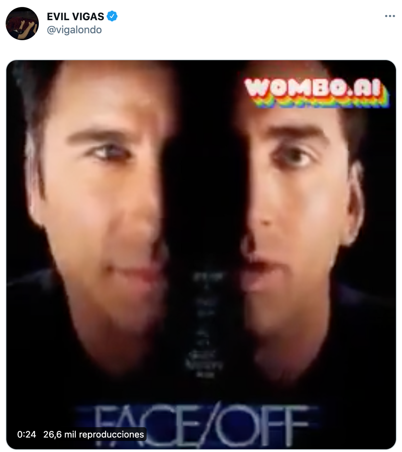 La mitad del rostro de Nicolas Cage y la mitad del de John Travolta: deepfake.