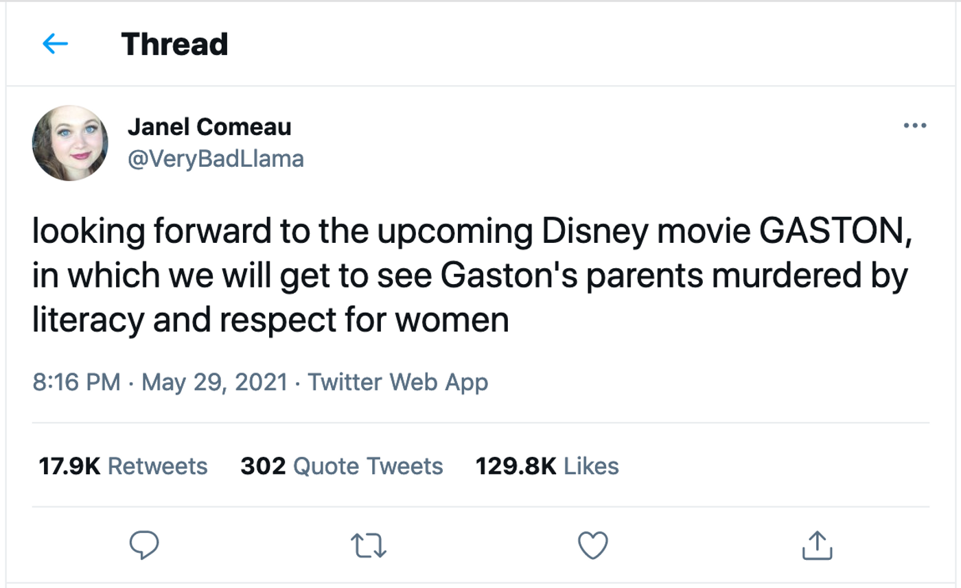 Esperando la precuela de Gastón y Le Fou de “La bella y la bestia”. <a href="https://twitter.com/VeryBadLlama/status/1398704869888958466" target="_blank"> Ver tuit</a>