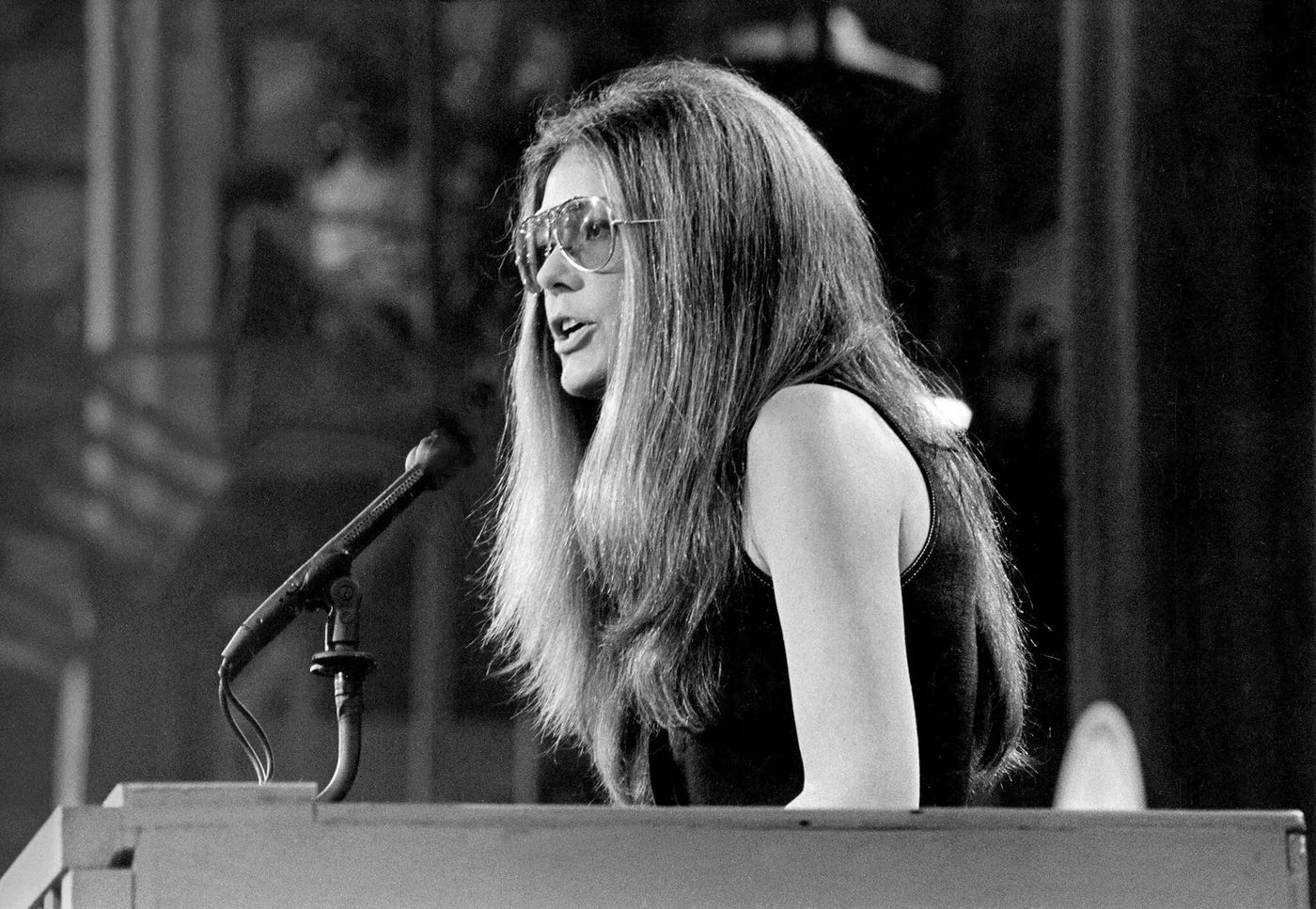 Gloria Steinem, en 1972, hablando en la Democratic National Convention. Foto: John Olson
