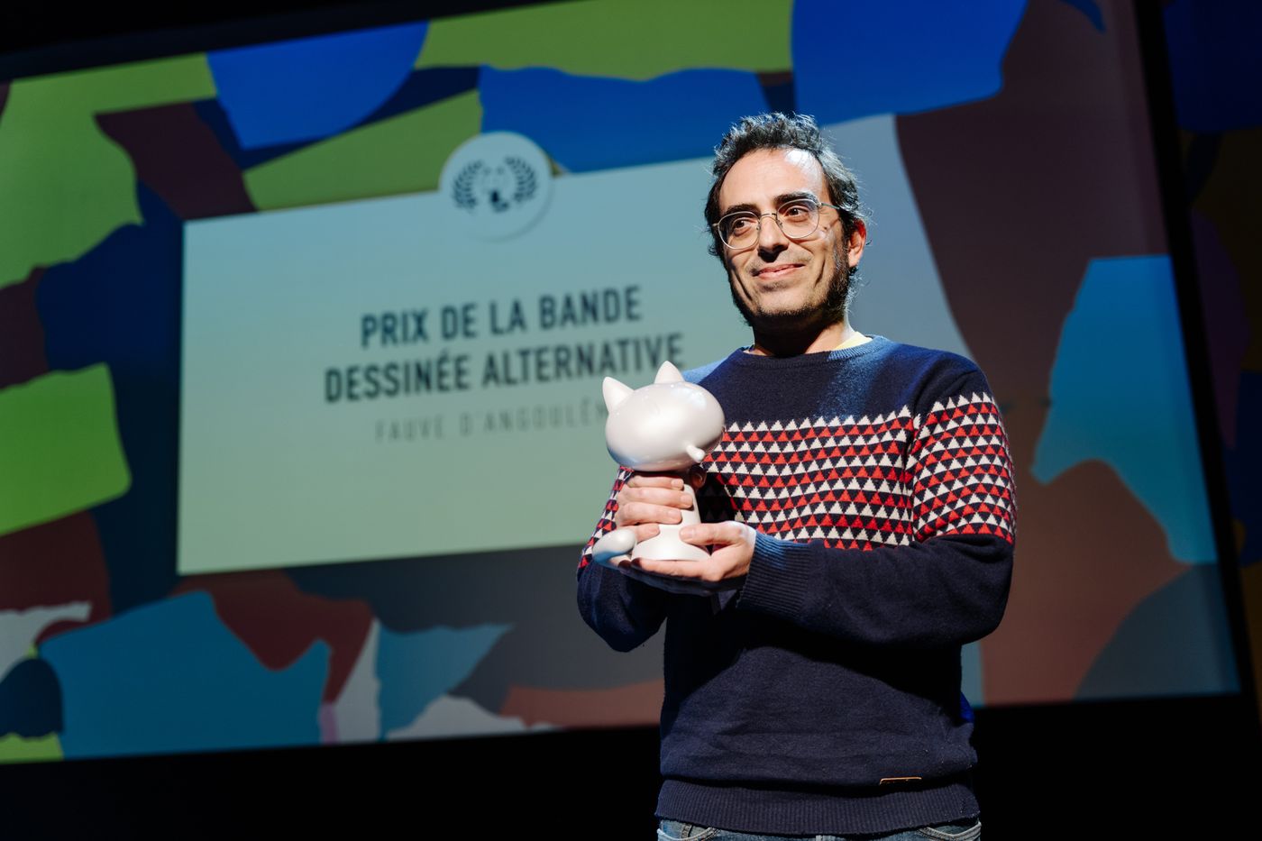 Marc Charles, coordinador de la revista en catalán ‘Forn de calç’, se llevó el Fauve del Cómic Alternativo. Foto: Antoine Guibert (FIBD / 9 e Art+)