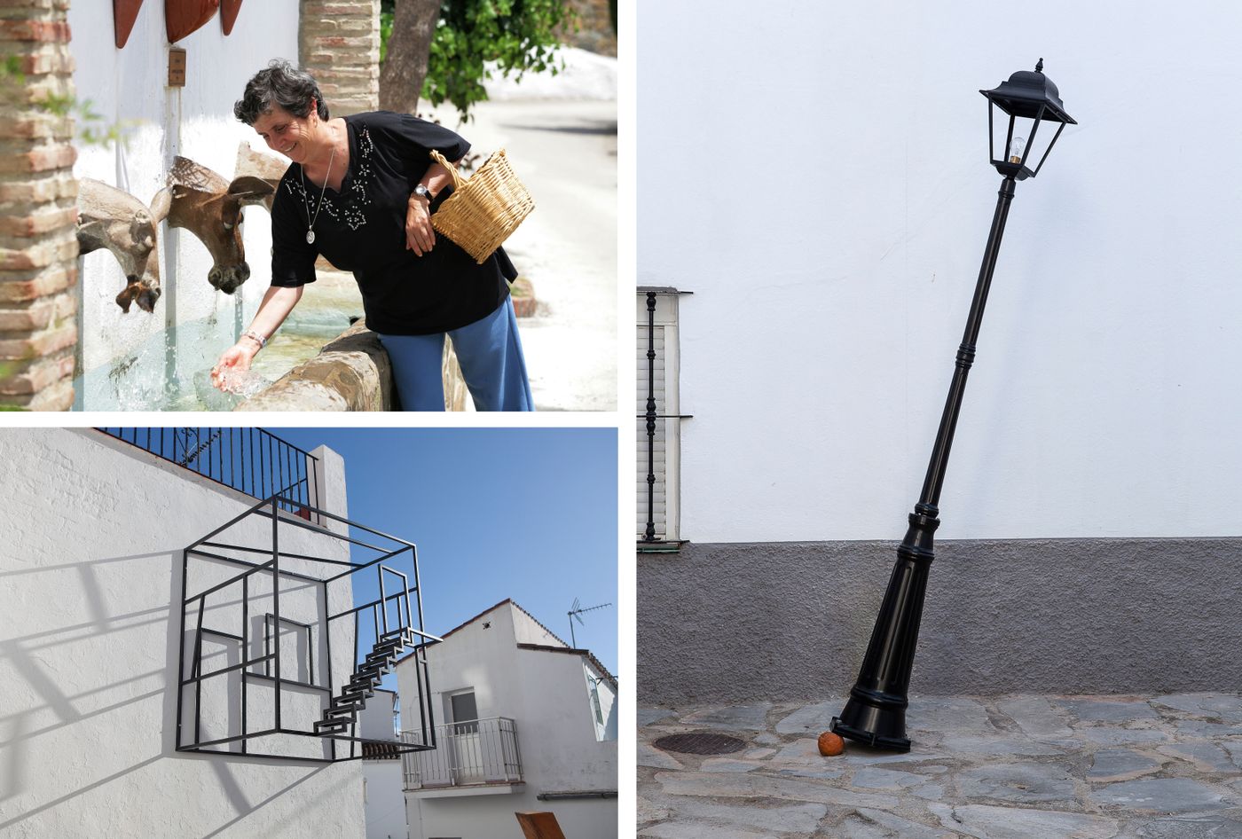 Fuente de los Burros (Juan Ramón Gimeno, 1999), instalación de estudio FOD para la segunda edición del proyecto de arte público LUMEN (2020-2021) e intervención urbana “10°” (Arturo Comas, 2021).