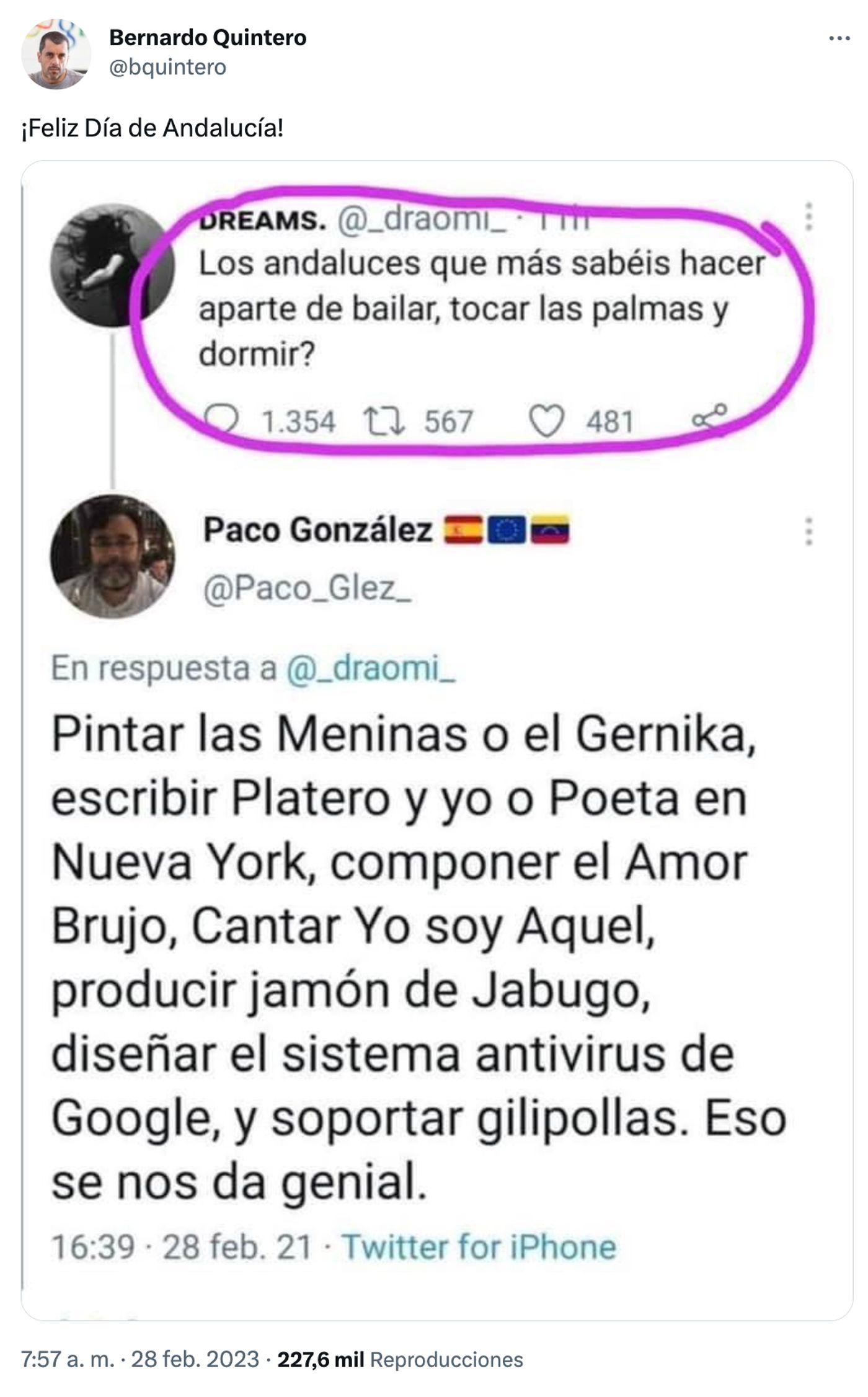 Respuesta premiada y olé.<a href="https://twitter.com/bquintero/status/1630462054858358785" target="_blank"> Ver tuit </a>