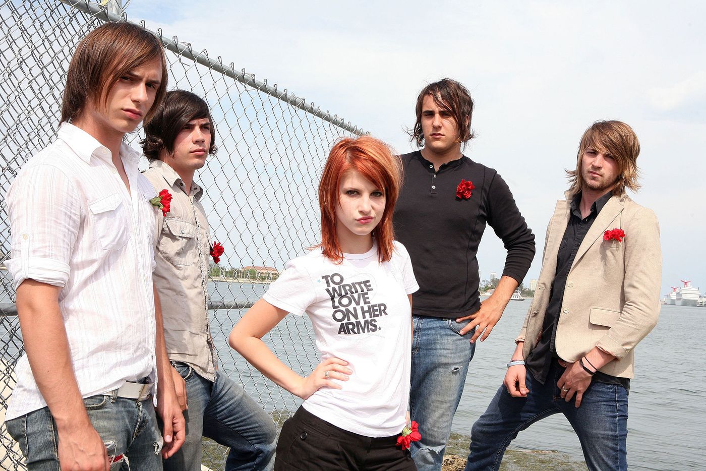 Paramore en 2006: Josh Farro, Hunter Lamb, Hayley Williams, Zac Farro y Jeremy Davis. Foto: Ralph Notaro (Getty Images)