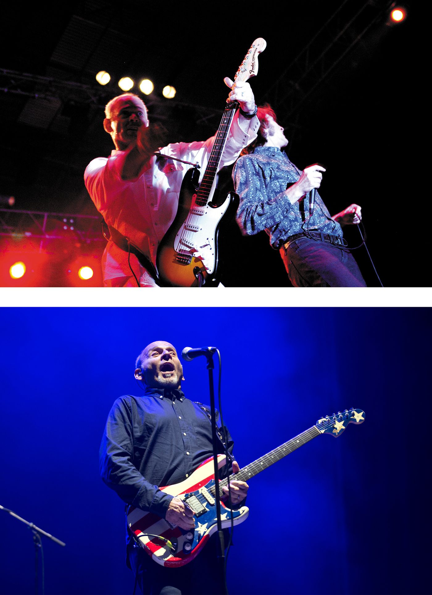 Wayne Kramer, en el Azkena Rock, en Vitoria, al frente de DKT/MC5 (2004) y MC50 (2018). Foto superior: Alfredo Arias / Foto inferior: Jordi Vidal (Getty Images) 