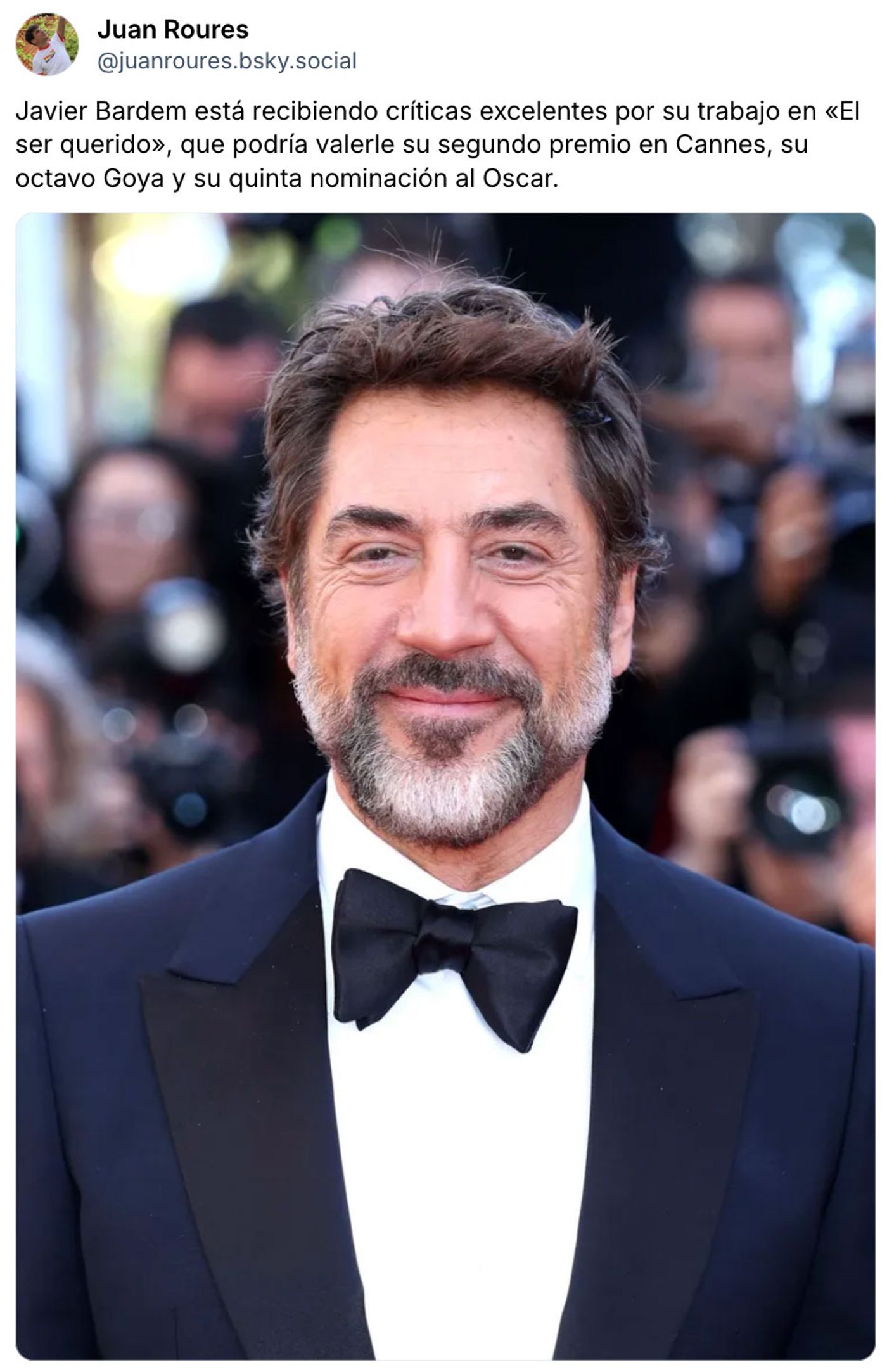 Bardem deja las cosas claras. <a href="https://bsky.app/profile/juanroures.bsky.social/post/3mlzpkzzvck2q" target="_blank"> Ver post </a>